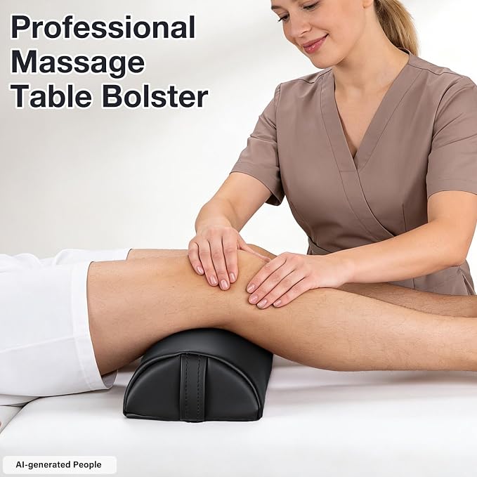 Noverlife Medium Leg Bolster for Massage Table, 21 x 6 x 3 in PU Leather Massage Bolsters with Strap Handle Half Moon Bolster Pillow, Semi-Round Ankles Leg Pain Relief Knee Bolster Cushion for Back