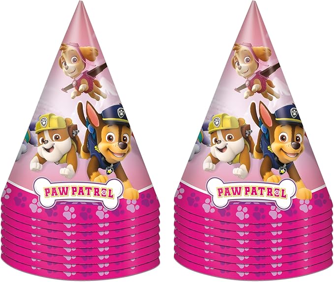 Unique Paw Patrol Girl Party Hats 16 Party Hats with Celebrate With Me Sticker | Kids Birthday Party Supplies