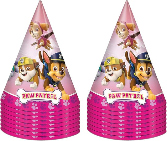 Unique Paw Patrol Girl Party Hats 16 Party Hats with Celebrate With Me Sticker | Kids Birthday Party Supplies