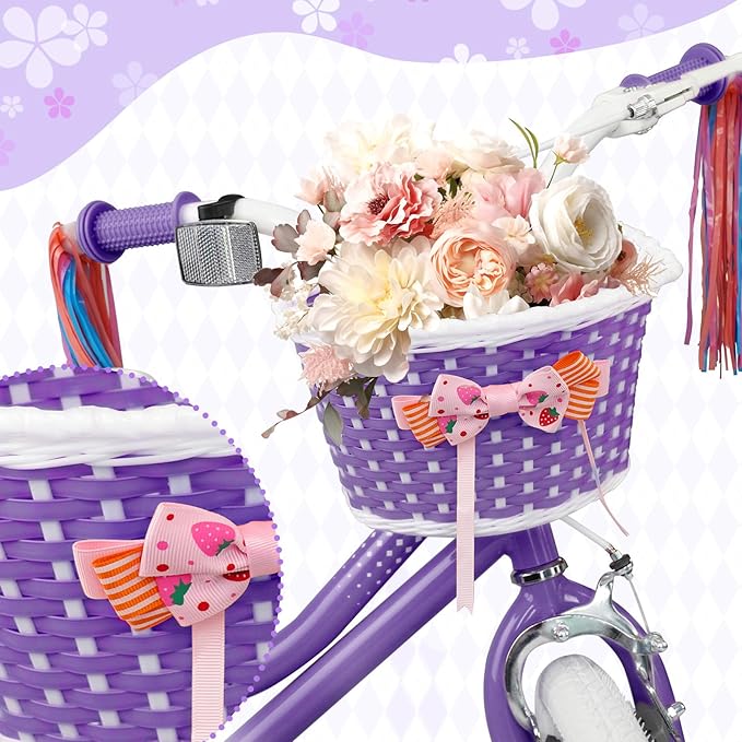 KORIMEFA Girls Bike for Ages 2-8 Years Toddler Kids with Doll Seat, 12 14 16 Inch Bicycle with Training Wheels, Little Small Princess Bicycle with Basket& Streamers, Girls Pedal Bike
