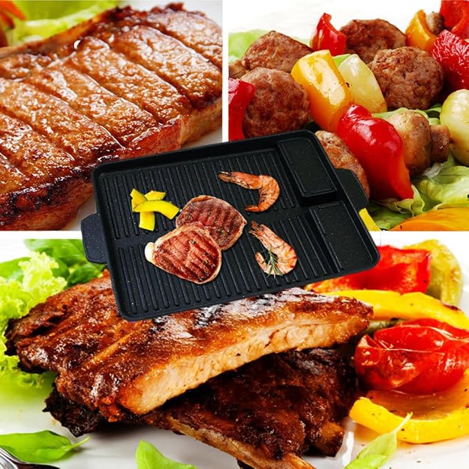 Korean-style Non-stick Grill Pan Rectangular Hot Plate Barbecue Pot Portable Oil Spill Baking Tray for Indoor Outdoor BBQ (Style A)