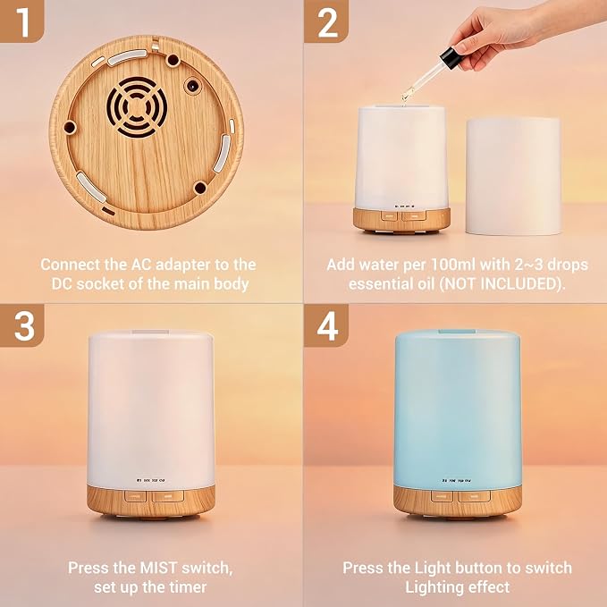 Aromatherapy Diffuser, Remote Control Essential Oil Diffuser 300ML, with 7 Color LED Light, Auto Off Timer Quiet for Bedroom Living Room Kitchen Home Gift