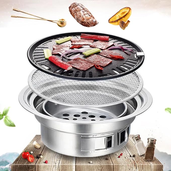 Charcoal Barbecue Grill, 15.7 Inches Non-Stick Household Korean BBQ Grill Stove Tabletop Charcoal Stove for Home Party Outdoor Camping
