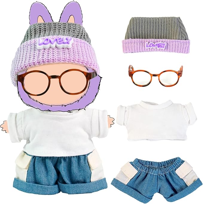 4 Piece 17cm Cool Doll Clothes and Accessories Set Stylish Hat Top Pants Outfit Edgy Doll Fashion Sets