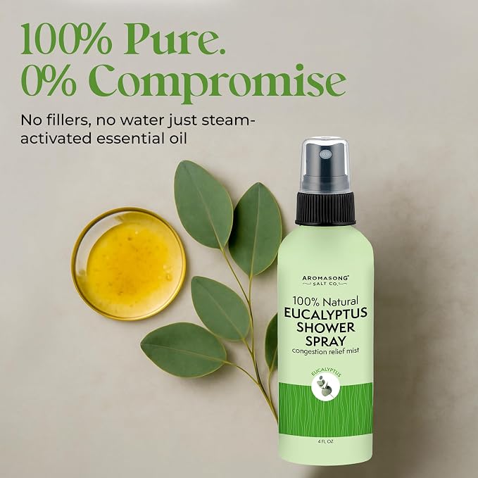 Aromasong Eucalyptus Shower Spray Aromatherapy – 100% Natural Eucalyptus Essential Oil Mist for Shower – Made in USA – Sinus Relief & Spa-Like Steam, 4 fl oz