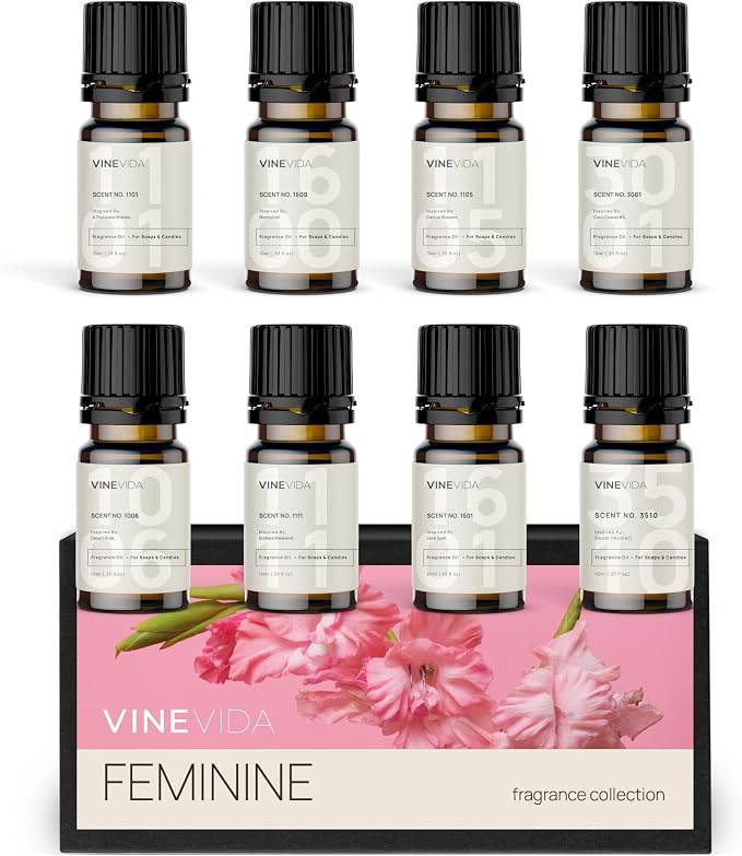 VINEVIDA [Set of 8] Feminine Scents for Candle Making, Made in USA Candle Fragrance Oil, Soap Making Essential Oils, Diffuser Oil Scents