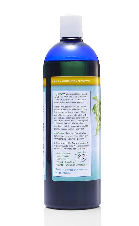 Auromere Ayurvedic Massage Oil - Vegan, Cruelty Free, Natural, Non GMO, with Cold-Pressed Sesame Oil Infused with 25 Herbal Extracts (32 fl oz), 1 Pack