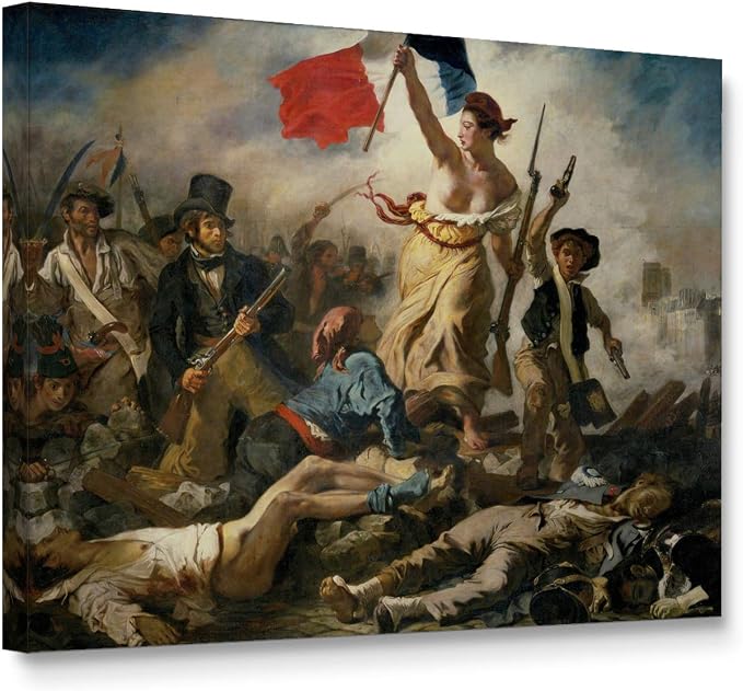 Niwo ART - Liberty Leading the People, World's Most Famous Paintings Series, Canvas Wall Art Home Decor, Gallery Wrapped, Stretched, Framed Ready to Hang (20"x16"x3/4")
