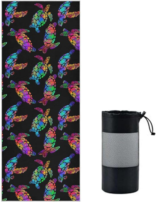 Colorful Sea Turtles Yoga Mat Towel Non Slip Soft Sweat Absorbent Hot Yoga Mat Towel for Hot Yoga, Pilates and Workout-73 x 27 Inch