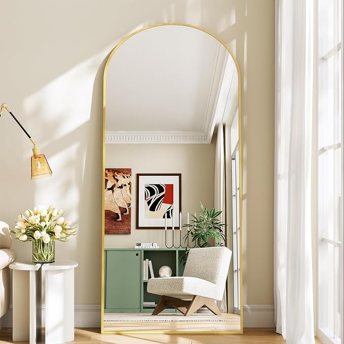 Large Full Length Mirror, 30"x71" Arched Floor Mirror Full Length with Stand, Room Decor Big Full Body Mirror with HD Tempered Glass Aluminum Frame for Bedroom Living Room,Gold
