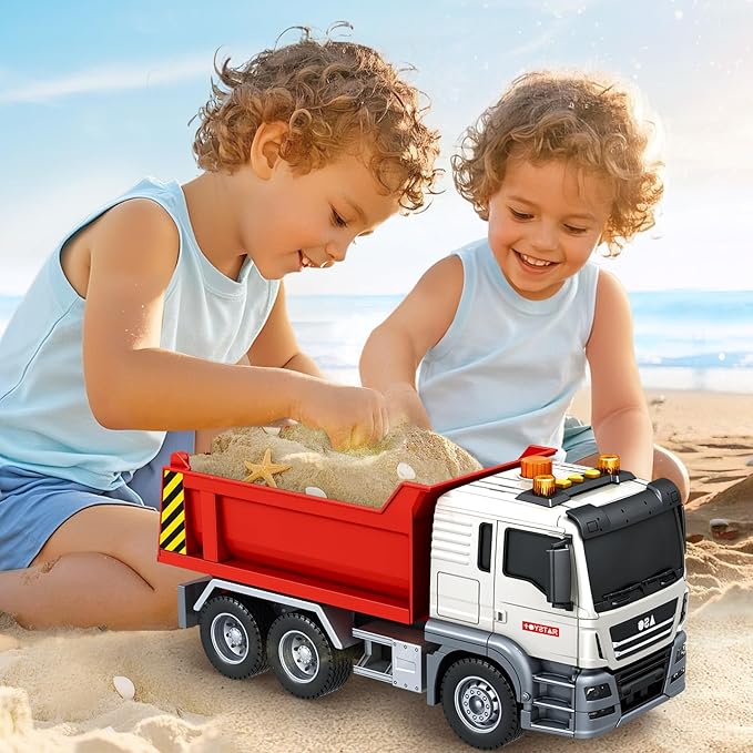 SpringFlower Dump Truck Toy for 3 4 5 6 7 Years Old Boy, Toy Dump Trucks Vehicle Toy with Sound and Light, Kids Toddlers Red Dump Truck Birthday Gifts for Boys & Girls