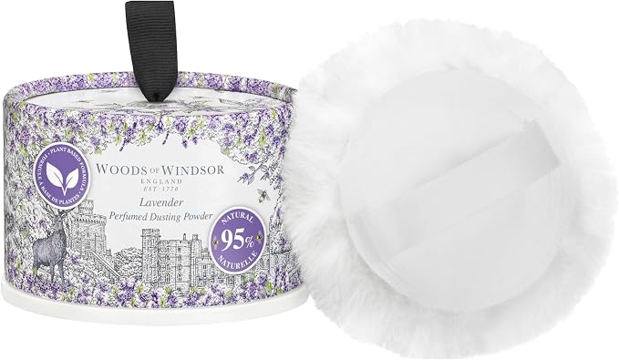 Woods of Windsor Lavender Odour Control Dusting Powder Body Puff 0.22 lb | Floral Body Talcum Powder, Helps Reduce Chafing, 95% Naturally Derived Ingredients, Vegan and Cruelty Free