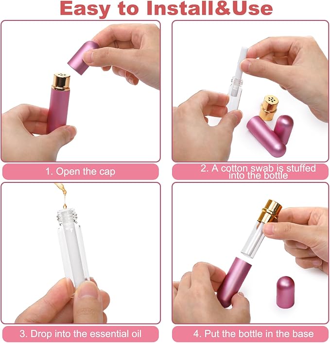 Bekith Set of 8 Colors Empty Essential Oil Personal Inhaler Refillable Aromatherapy Nasal Inhaler Tubes Aluminum and Glass, Portable Nasal Inhalers with 20 Cotton Wicks