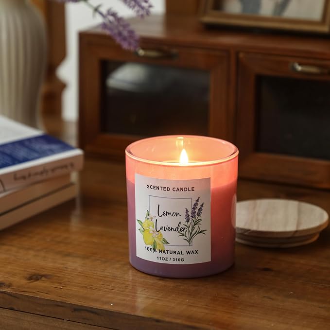 Lavender Candle - Lemon Lavender Scented Candle,Summer Candles,11oz | Soy Candles for Home Scented, Birthday Gifts Candle for Women Men