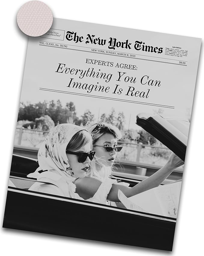 iHery 12x16in Everything You Can Imagine Unframed Newspaper Art | Unframed Canvas Print Poster, Vintage Girls Decor for Bedroom 1Pack