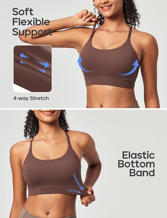 Heathyoga Sports Bras for Women Adjustable Strappy Sports Bra Y-Back Low Impact Racerback Workout Bra with Removable Pads