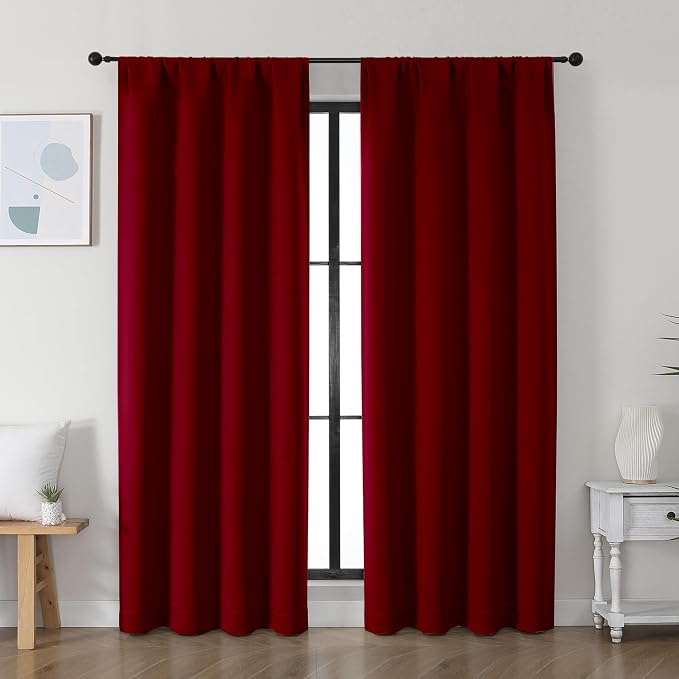 Simplebrand Ava Red Blackout Curtains for Bedroom 72 Inch Length 2 Panels Set, Privacy Thermal Insulated Rod Pocket Door Window Curtains for Patio French Front Door, W40 x L72 Inch, Red