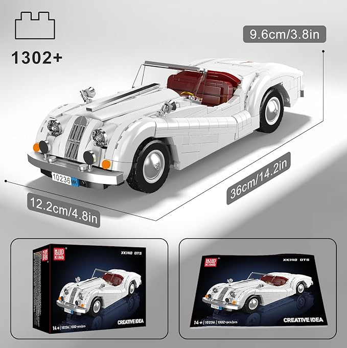 Mould King Sports Car Building Block Kits, MOC Classic Car Model Kit Supercar Racing Model Building Sets, Gift for Age 14+/Adult Collections Enthusiasts (1,302+ Pieces)