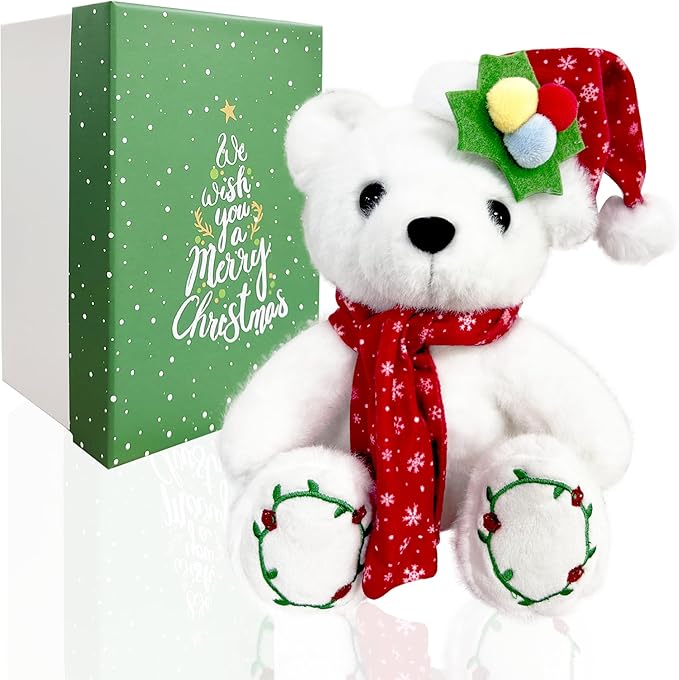Christmas Teddy Bear Stuffed Animal 2025 Polar Bear Stuffed Animal Christmas Plush Toys Gifts for Kids Adult Birthday Holiday Indoor or Outdoor Home Party Decorations
