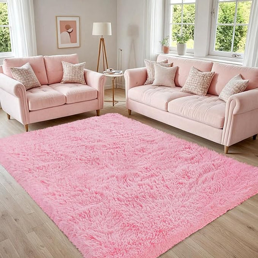 4x6 Area Rugs for Living Room Rug: Soft Fluffy Shag Light Pink Rugs for Bedroom, Non-Slip Large Fuzzy Plush Rug Indoor Floor Carpet for Nursery Kids Boys Girls Room, Dorms, Playroom, Modern Home Decor