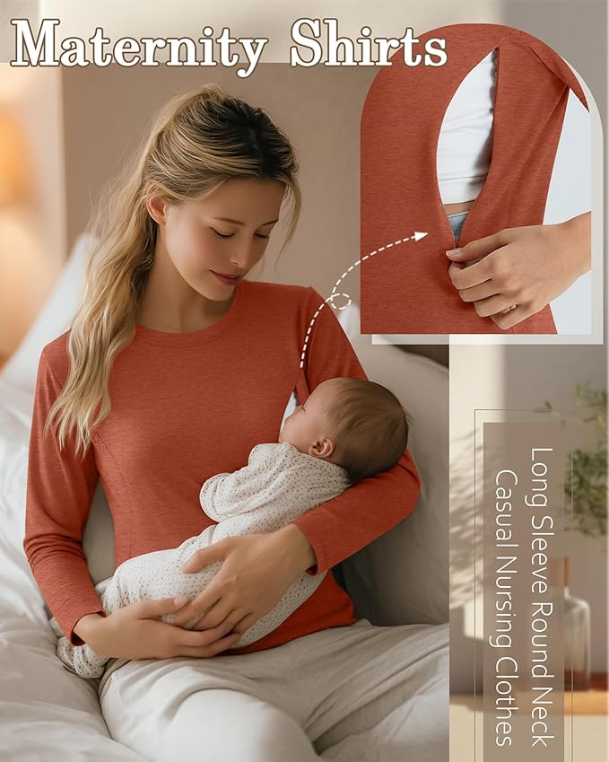 3 Pack Nursing Tops for Breastfeeding Maternity Shirts Zipper Long Sleeve Round Neck Knit Casual Nursing Clothes