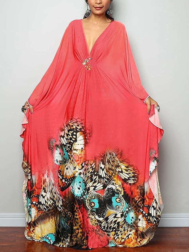 Venasha Womens Caftan Floral Print Kaftan Dress Short Sleeve Swimsuit Cover up Loungewear for Summer