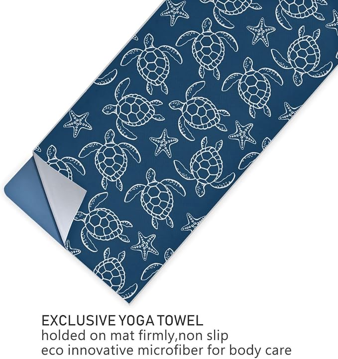 Non Slip Yoga Towel 73 x 27 in Sea Turtle Sweat Absorbent Yoga Mat Towel for Hot Yoga, Pilates and Workout
