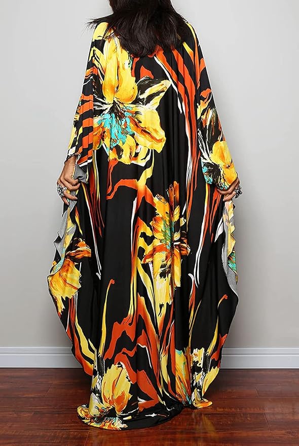 Venasha Womens Caftan Floral Print Kaftan Dress Short Sleeve Swimsuit Cover up Loungewear for Summer