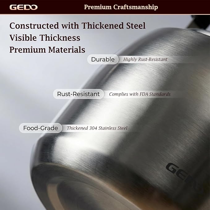 GEDO Stainless Steel Whistling Tea Kettle, 304 Food Grade, Large Capacity, Stovetop Kettle for Gas Stove and Induction Cooktop (6L/6.34QT)