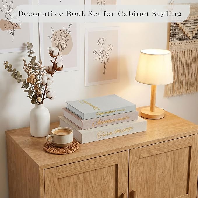 Decorative Book Storage Box Set of 3, Linen Faux Books for Coffee Table, Stylish Decorative Books for Bookshelf, Photo Organization, Keepsake Storage, Home Decor, Blue Gray