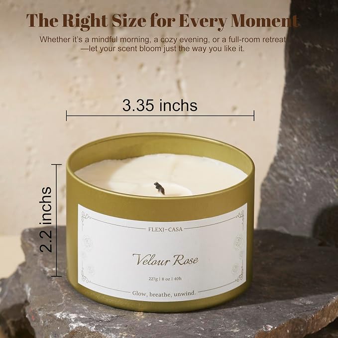 Lavender Rose Candle Set, Soy Wax Tin Candles, 2 Pack | 2-pack lavender and rose soy wax tin candles, 8 oz each, with floral scents and gift-ready packaging