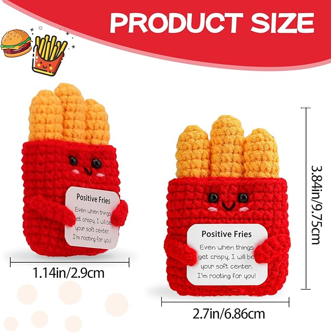 Hoedia Emotional Positive Fries Crochet Gifts: Birthday Gifts for Friend Women Sister Coworkers College Students - Cheer Up Cute Funny Knitted Fries Christmas Stocking Stuffers