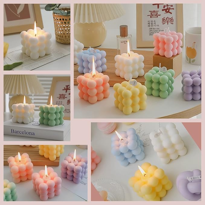 Scented Bubble Cube Candles, 5.4 oz Soy Wax Aromatherapy Candle, Bluebell (Blue) Scent, Modern Floral Decorative Candle for All Occasions