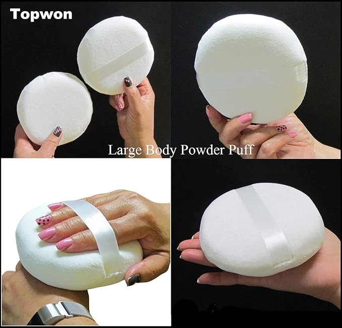 Topwon Powder Puff for Body Baby - 5 Inch - Extra Large Jumbo Size, Use for Dusting Powder or Blending & Setting Makeup Foundation (3 Pieces)