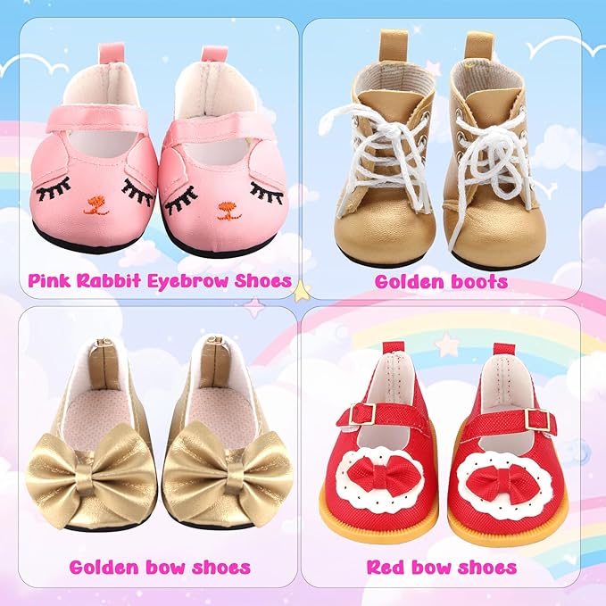 14 Pcs 18 Inch Doll Accessories,5 Sets Clothes and 2 Pairs of Doll Shoes (Send by Random) for 18 Inch American Doll, Best Birthday Festivals for Kid, Gril -2