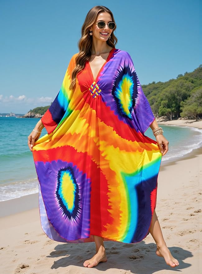 Mumu Dresses for Women Plus Size, Bohemian Kaftan Beach Cover Up Long Maxi Nightgown Soft Loungewear