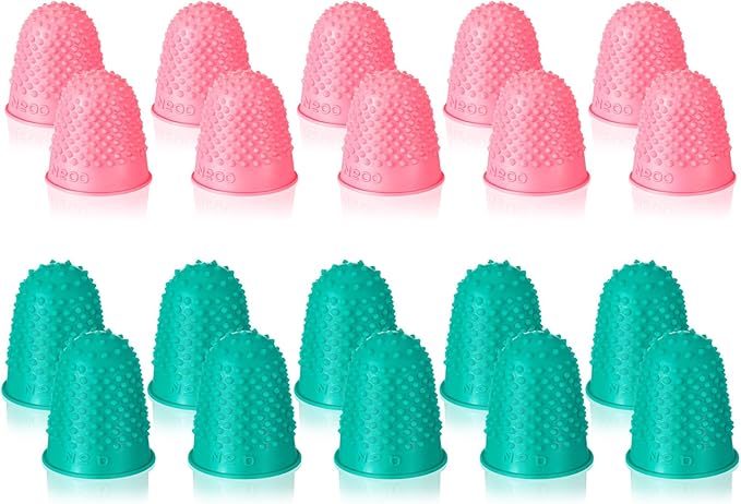SATINIOR 20 Pcs Rubber Fingers Tip Finger Protectors Covers for Hand Sewing Reusable Grips Rubber Thimbles for Money Counting Collating Knitting Paperwork Hot Glue Sorting(Xs S,Pink Green)