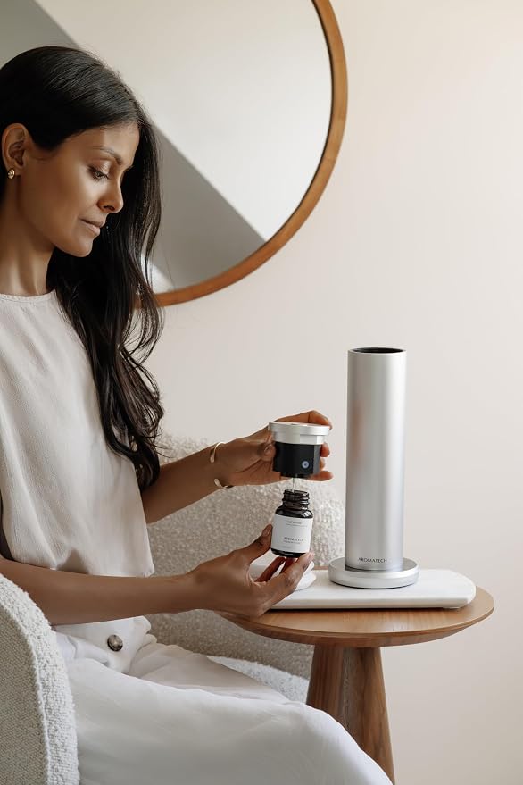 AromaTech New AroMini BT Plus Scent Diffuser w/Bluetooth – Cold-Air Diffusion Scent Machine for Home, Office, Hotel, Spa – Nebulizing Diffusion System for Essential Oil Blends (Gold)