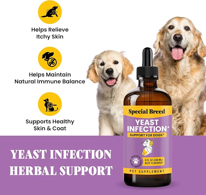 Natural Yeast Infection Relief for Dogs – Itchy Skin & Ear Treatment, Supports Allergy & Immune Health, Reduces Itching, Irritation & Inflammation, Liquid Drops, 2oz