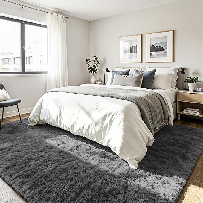 4x6 Area Rug for Living Room, Ultra Soft Fluffy Grey Rugs for Bedroom, Non Slip Large Shag Carpet, Fuzzy Plush Nursery Rug, Thick Washable Indoor Floor Carpets for Kids Office Dorm Home Decor