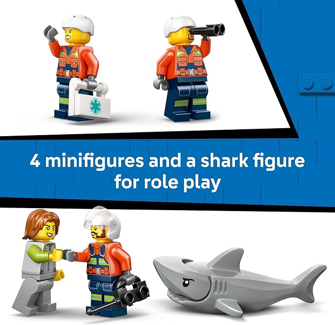 LEGO City Coast Guard Helicopter Building Toy for Kids - Pretend Play Emergency Response Set for Boys & Girls, Ages 7+ - Includes 4 Minifigures, Shark, & Rescue Pod - Gift Idea for Birthdays - 60503