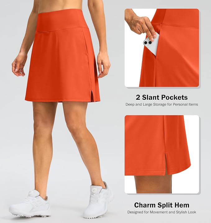 18" Skorts for Women 3 Pockets High Waist Long Athletic Tennis Skirt Golf Skort for Casual Summer Travel