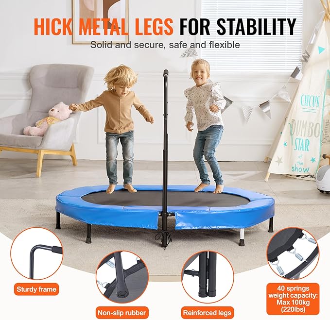 VEVOR 5FT Trampoline 50"/55"/56 * 35" for Indoor/Outdoor use for Toddlers, Foldable Mini Baby with Foam Handle, Recreational Birthday Gift
