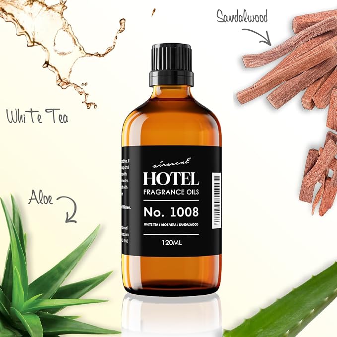AirScent Hotel Diffuser Oil No. 1008 - White Tea Aloe Sandalwood - 500 mL | Hotel Scent Dupe - Premium Fragrance Oil for Ultrasonic and Waterless Diffusers and Crafting - 16.9 fl oz Dropper Bottle