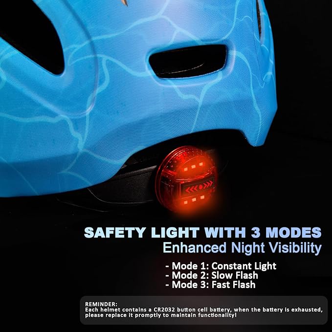 Kids Bike Helmet with LED Light, SIFVO Youth Toddler Boys Girls Helmets,2 Size Adjustable for Ages 3-5-10,Multi-Sport for Bicycle, Scooter, Skateboard,46-55cm
