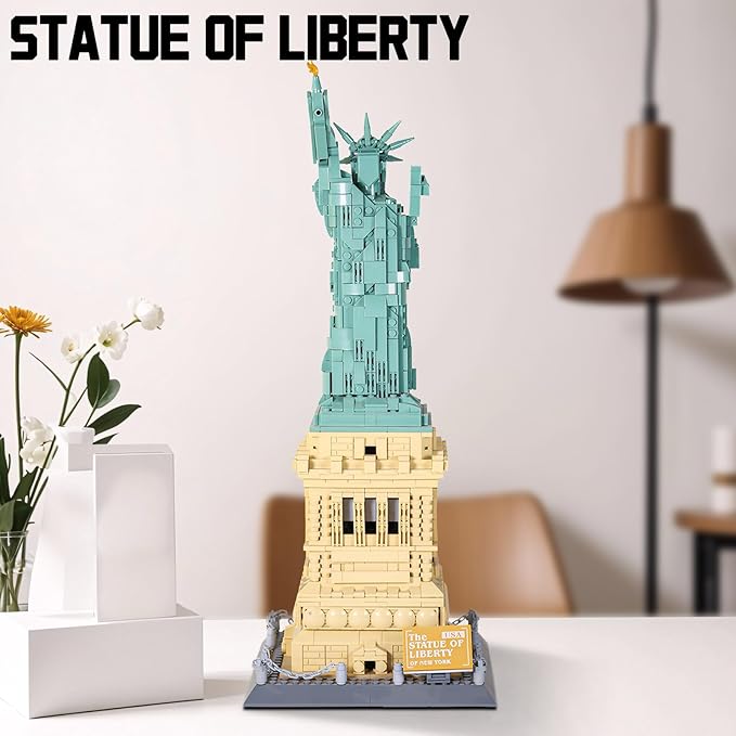 Statue of Liberty Architecture Building Block Sets New York World Famous Landmark Series Architectural Model Toys Gift for Adults Kids 1409 Pieces