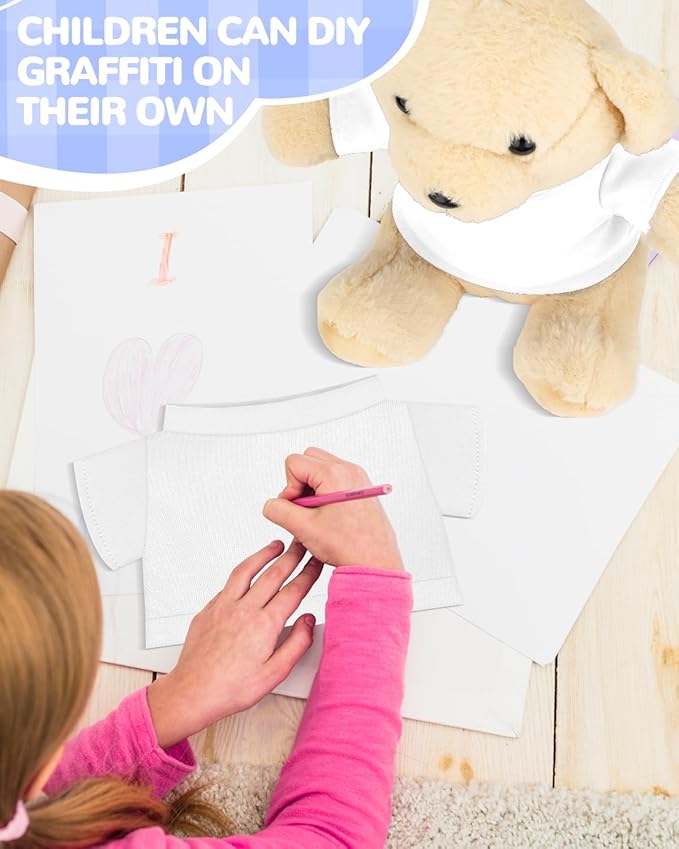 4 PCS Stuffed Bear Basic T Shirt Clothes for 10-12Inch, T Shirt Classic Crew Neck Bear, Cute Tiny Clothes DIY Bear Toy (for 10-12 Inch,White)