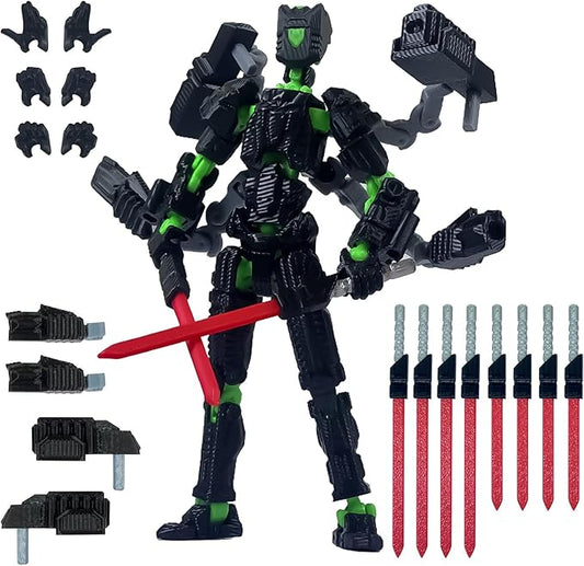 Assembly Completed T13 Action Figure，T13 mision 13 figuras originales 3D Printed Toys Nova 13 Action Figures Desktop Decorations for Game Lovers Toy (Black Green, 5.5 Inch)