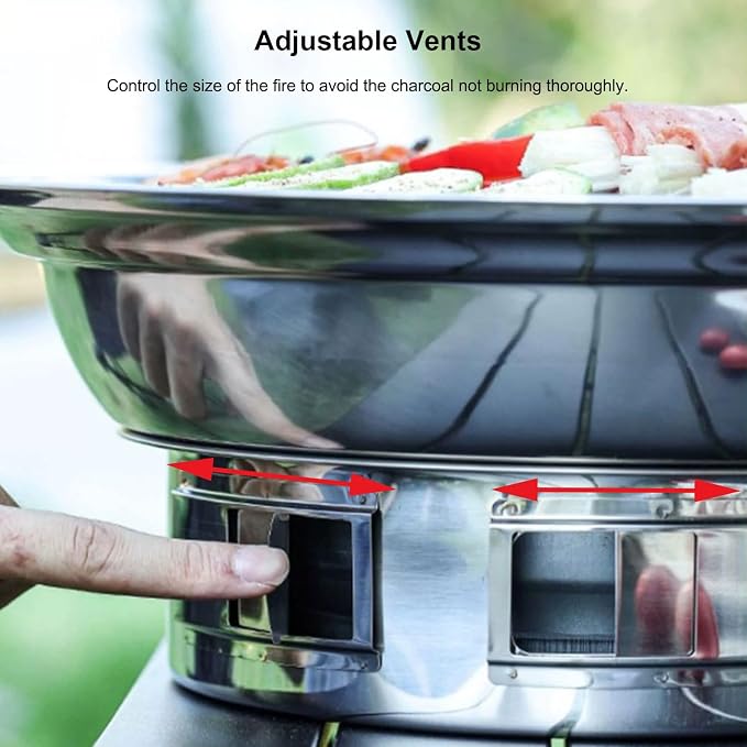 Korean BBQ Grill Charcoal, Small Charcoal Grill 13.7 Inches Portable Grill Stainless Steel Barbecue Grill Tabletop kbbq grill Outdoor Indoor Camping
