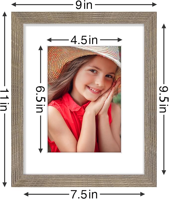Vittanly 8x10 Picture Frames Set of 9, Wall & Tabletop, Grayish Brown | Display Pictures 5x7 with Mat or 8x10 without Mat, Small Photo Frames, Engineered Wood with Shatter Resistant Plexiglass